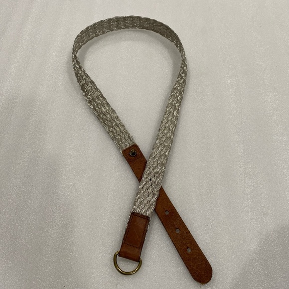 J.Crew Gold Metallic Braided Belt Leather Tabs Brass Hardware S/M EUC - Picture 1 of 13